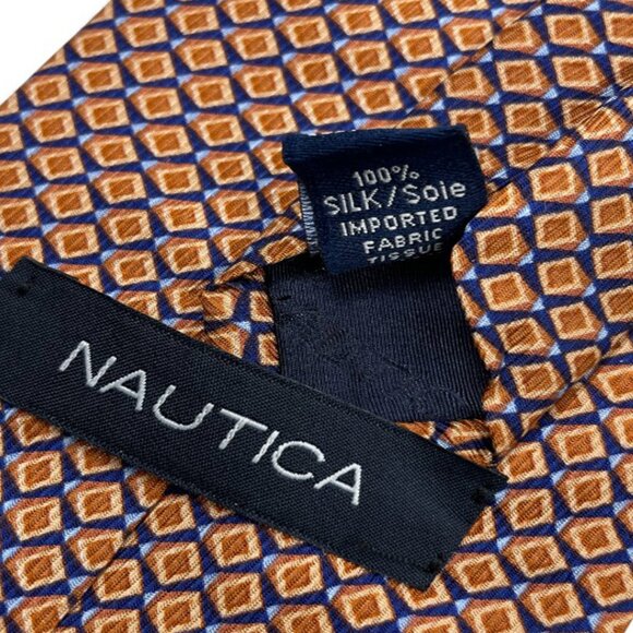 Nautica Silk Tie Geometric Orange Blue Diamonds - Picture 5 of 7